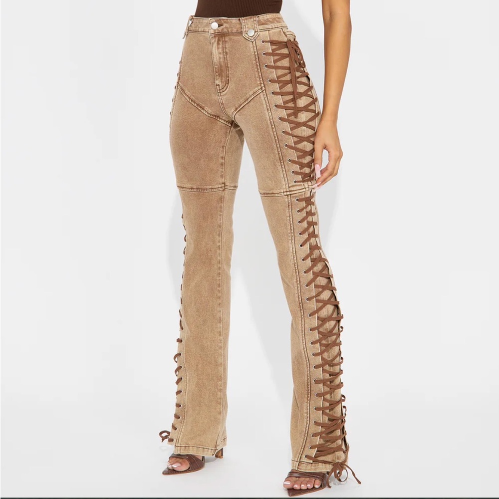 Fashion Nova Tan Boot Cut Jeans